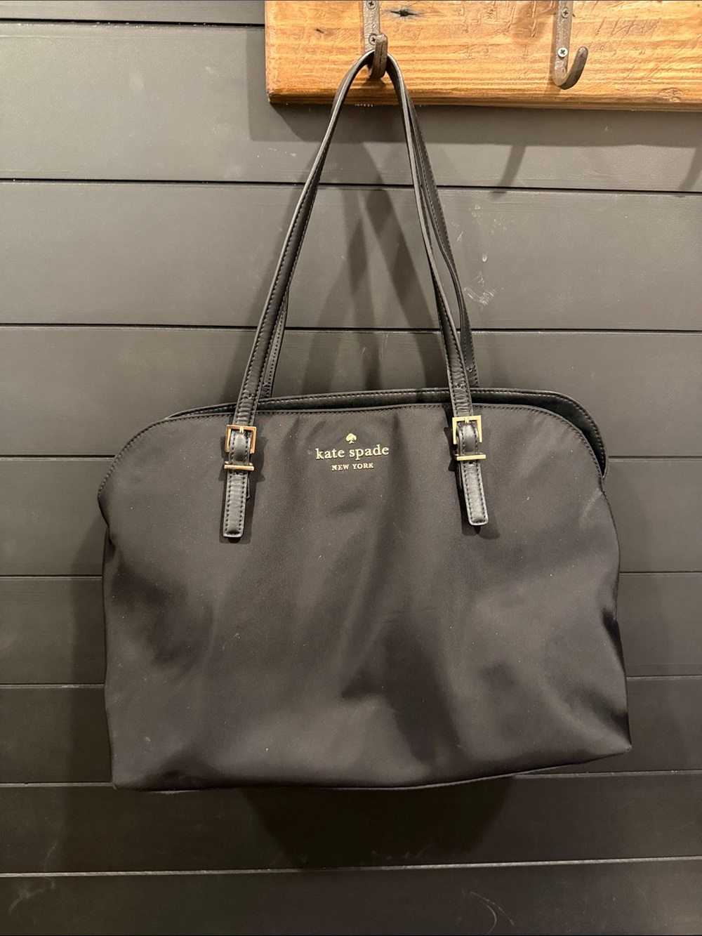 kate spade Black Nylon Tote with Gold Logo Accents